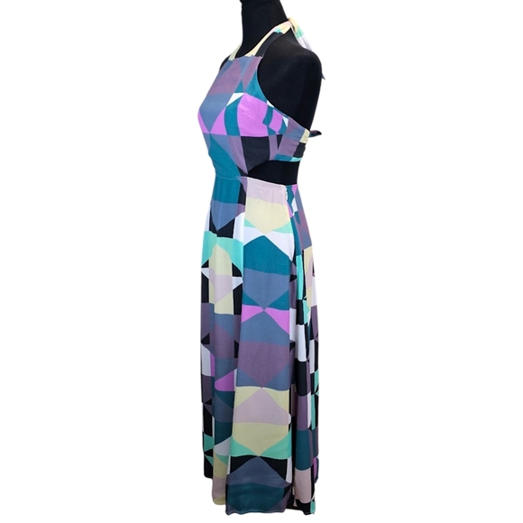 Mara Hoffman Tie Back Cut Out Midi Dress Diamonds Plum 0 Geometric Halter Chic - Picture 4 of 16